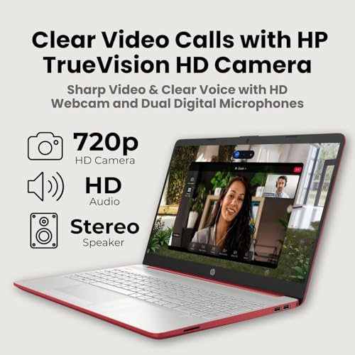 Image of HP 15 Laptop | Intel 4-Core Processor | 4GB DDR4 RAM | 256GB SSD | 15.6 inch HD Display | Win 11 | Full-Size Keyboard with Numeric Keypad | RJ-45 | Scarlet Red | Up to 10 Hrs Battery Life for Work & Study