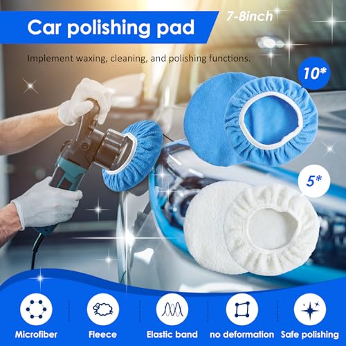15 Stück Polierhaube Microfaser, Polierhauben Set 10x Mikrofaser Wachspads 5x Polierpads Wollvlies, Polierhauben zum Polieren Oberfläche Autos, Möbeln (22x18x5cm)