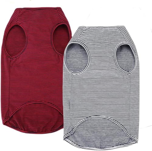 WEONE Dog Summer T-Shirts Striped Cotton Vest,Pet Breathable Soft Basic Clothes for Small Medium Larg Boy Girl Dogs,M