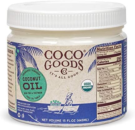 CocoGoodsCo Single-Origin Organic Unrefined Virgin Coconut Oil, Cold-Pressed - Gluten-free, Non-GMO, No Cholesterol (15 fl. oz)