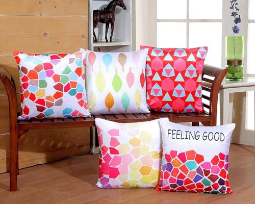 Image of RD TREND Jute Cushion Covers 16x16 Inch - Set of 5 | Digital Printed Decorative Throw Pillow Covers for Sofa, Couch, Living Room & Bedroom | Cushion Cases (Without Fillers)-Multi Print