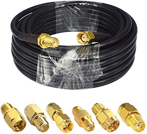 YILIANDUO 4G SMA Coax Cable Male to Female Low Loss Coax Cable RG58 5M + 6 Pcs RF Adapter Kit SMA Male Female to SMA/RP-SMA Male Female Connector for 2G/3G/4G LTE SMA WiFi Antenna Wireless Router