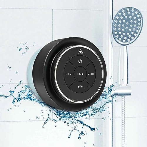 XLEADER, Upgraded, Shower Speaker, Certified IPX7 Waterproof Bluetooth Speaker with Suction Cup and Hook Clip, Built-in Mic, Crystal Sound & Rich Bass, up to 12H Playtime, Ideal Gifts, Silver B