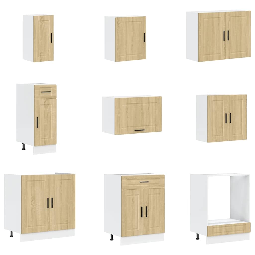 Porto 14-częściowy zestaw szafek kuchennych, sonoma Oak Engineered Wood, wytrzymałe rozwiązanie do przechowywania nowoczesnych kuchni, regulowane stopy