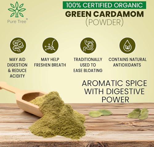 Image of Pure Tree Certified Organic Green Cardamom Powder | 50 g | Glass Jar | Hari Elaichi Powder | Elaichi Powder