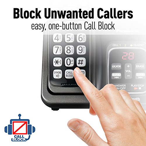 PANASONIC Expandable Cordless Phone System with Link2Cell Bluetooth, Voice Assistant, Answering Machine and Call Blocking - 3 Cordless Handsets - KX-TGD563M (Metallic Black)