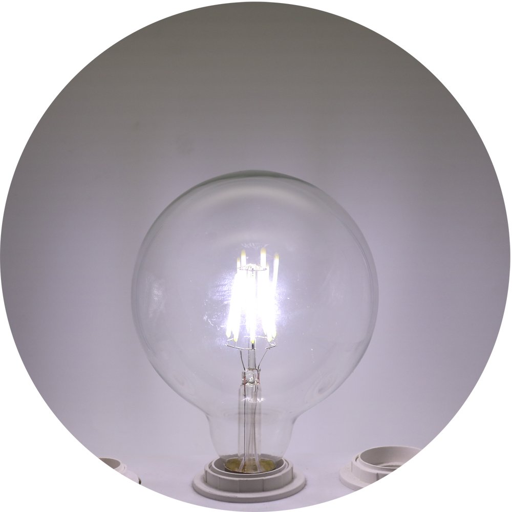 20 unidades – 220 V G125 LED Bombilla Filamento, transparente (Vidrio, E27, 8 W equivalentes a 60 W), 650LM, DIMM Bar fresco blanco 6000 K, ángulo de haz de 360 °, 16.5 x 12.5 x 12.5 cm
