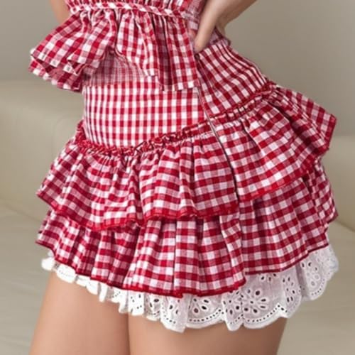 Y2K Plaid Skirts Jirai Kei Lace Tiered Skirt Kawaii Ruffle Short Dress Lolita Mini Pleated Skirt Cutecore4