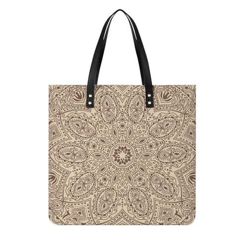 Grand tote bag Mandala Vintage en toile : sac à main rétro format carré 39x39 cm