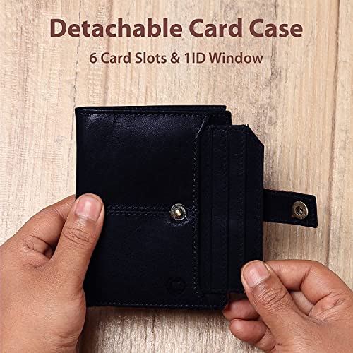 Image of Zipper Genuine Leather Wallet for Men, RFID Safe Full Grain Leather Handcrafted Front Pocket with Detachable Cardholder