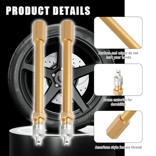 Image of 2 PCS Brass Auto Tire Valve Extension Adaptor, 50mm /1.97 inch Long Brass Auto Tire Repair Tools, Air Tyre Stem Extender Inflation Straight Bore for RV Truck, Car Accessories (100mm)