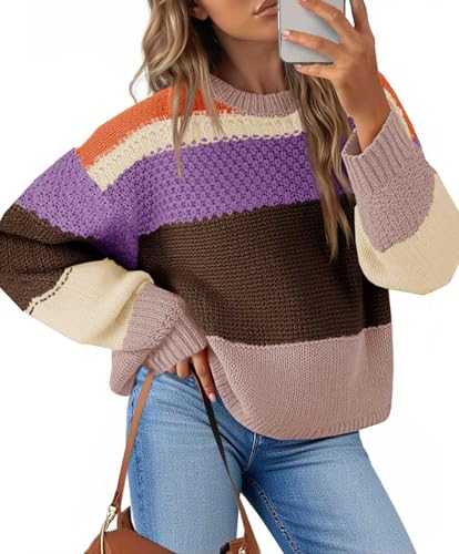 Saodimallsu Womens Color Block Cropped Sweaters 2025 Winter Trendy Casual Oversized Y2k Going Out Striped Pullover Tops