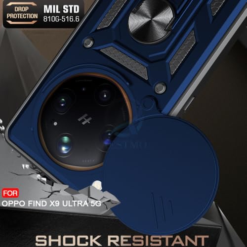 Image of AESTMO Tough Armor Oppo Find X9 Ultra 5G Bumper Back Case Cover | Ring Holder & Sliding Camera Shield Cover | 360 Degree Protection Back Case Cover for Oppo Find X9 Ultra 5G (Blue)