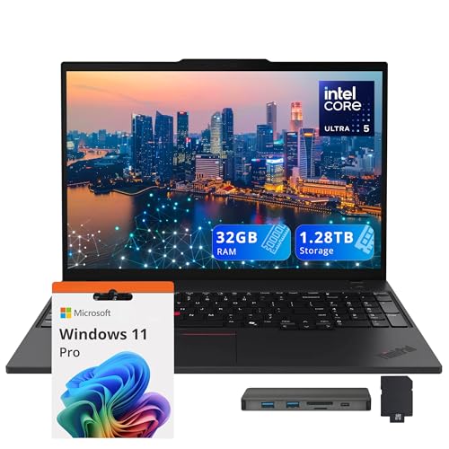 Lenovo ThinkPad T16 G3 16" WUXGA Business Laptop, Intel Ultra 5 125U, 32GB DDR5, 1.28TB Storage(1TB SSD+288GB Docking Station Set), Backlit Keyboard, Fingerprint Reader, Win 11 Pro, Black