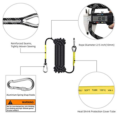 VOXLOVA Rock Climbing Rope, Outdoor Static Climbing Rope, 10mm High Strength Safety Rope, Hiking Tree Climbing Fire Escape Rappelling Rope, Fire Rescue Rope 20M(65ft) - Thumbnail 7