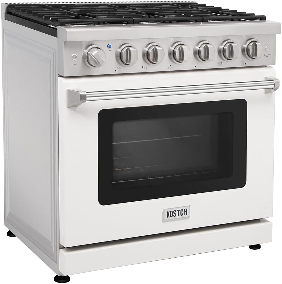 KOSTCH 36 inch Professional Freestanding Pro-Style Natural Gas Range or Liquid Propane Gas Range with 6 Burners, 6.0 cu.ft. Oven Capacity, in Stainless Steel - KOS-36RG03M (White)