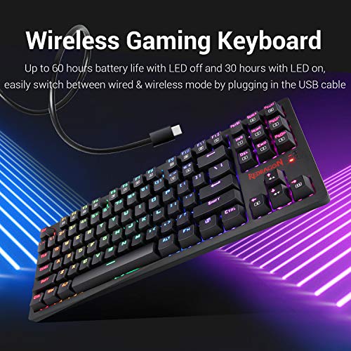 Image of Redragon K598 TKL Wireless Mechanical Keyboard Brown Switches Compact 87 Key Tenkeyless RGB LED Backlit Gaming Keyboard for Windows PC Gamers