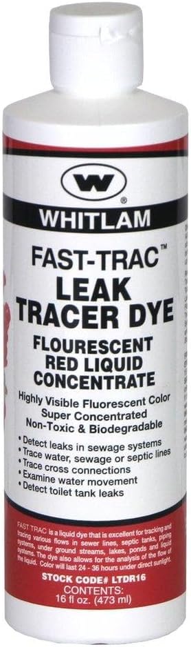 Fast-Trac LTDR16 Liquid Leak Tracing Dye, Red, 16 Ounce Bottle, Treats Up to 12,500 Gallons.