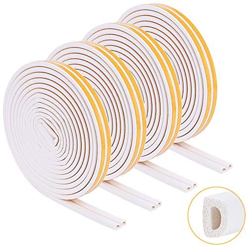 4 Roll Door Seal, Door Weather Stripping, Door Draft Stopper Seal Strip, Rubber Self Adhesive Foam Window and Door Soundproofing Weatherstrip Gap (White: Total 105Ft/32M Long, 26 Ft/8M Per Roll)