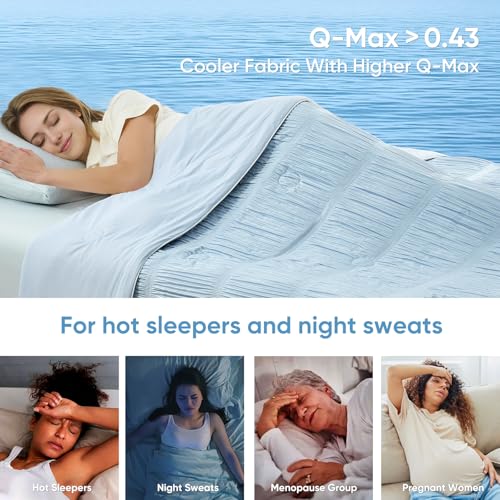Image of Snuggle Sac Cooling Comforter Queen Size - Q-Max 0.43 Striped Cooling Blanket for Hot Sleepers&Night Sweats, Light Breathable Summer Blanket, Dual-Sided Silk-Smooth, 90x90 Inches, Haze Blue