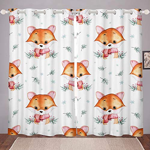 Dibujos Animados Zorro Ventana Cortinas Tema Animal Cortina para niños niñas niños bosques Zorro Ventana tratamientos Hojas Tropicales naturalezahabitación W46*L54