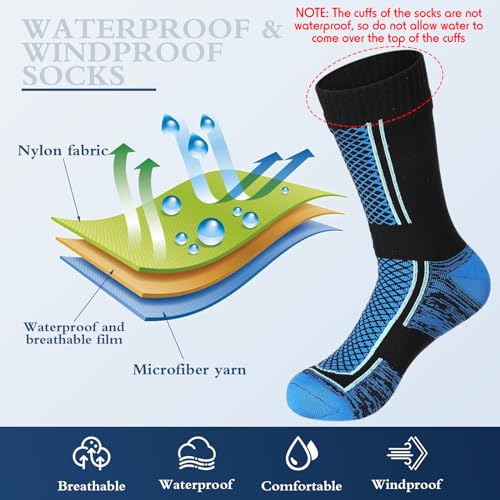 Image of Jeyiour 2 Pairs Waterproof Socks Unisex Waterproof Breathable Outdoor Skiing Hiking Wading Fishing Socks for Men Women