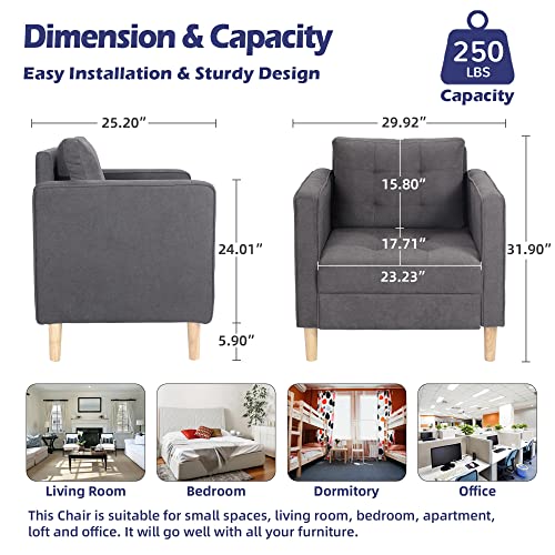 Sthouyn Small Accent Chairs Living Room Chairs, Reading Chairs Bedroom Comfy Comfortable Chair, Mid Century Modern Club Chair, Tufted Single Sofa Office Living Room Furniture (1, Grey) #TOP6