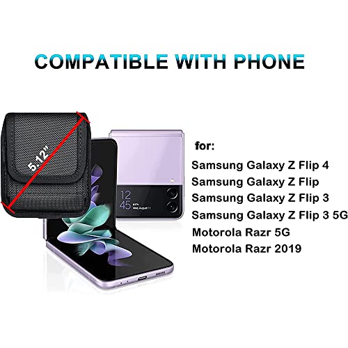 Case For Moto Razr+ / Galaxy Z Flip Phone, Black Balistic Nylon Leather Vertical Pouch [With Belt Loop, Metal Clip, Magnetic Closure] For Samsung Z Flip 4 5G, Z Flip3 #TOP7