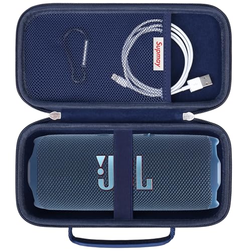 Supmay Hard Carrying Case for JBL Flip 7 6 5 Portable Bluetooth Speaker, Storage Holder Travel Bag with Mesh Pocket for USB Cable, Very Suitable for Home, Outdoor, and Travel, Blue