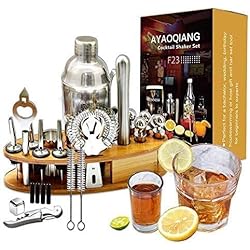 Maletin Barman Profesional Juego de Mezcla de cócteles AYAOQINAG, Juego de coctelera de 23 Piezas para Barman, Kit de Herramientas de Barra de Acero Inoxidable de 750 ml con Soporte de exhibición