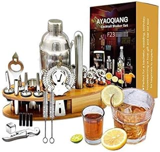 AYAOQIANG Cocktail Mixing Set,Cocktail Shaker Set for Bartender,750ml Stainless Steel Bar Tool Kit with Bamboo Display Stand,Kitchen and Bar Cocktail Making Set
