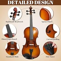 Kmise Violin 4/4 Full Size Starter Kit for Students Beginners Adults, Quality Ebony Acoustic Fiddle Set with Hard Case, Bow, Rosin, Extra Strings, Shoulder Rest, Guide & Chart — image 6