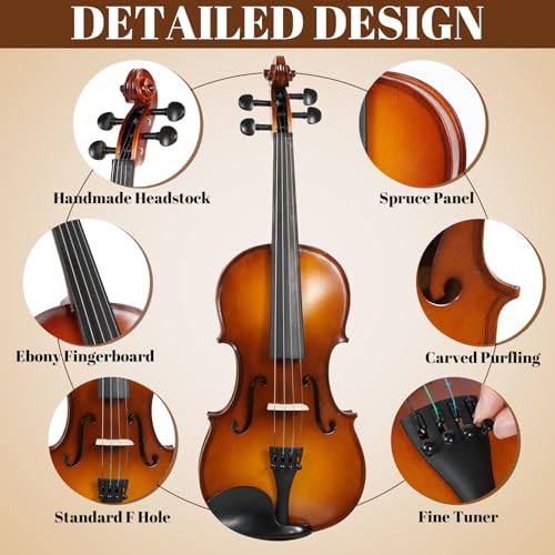 Image of Kmise Teacher Approved 3 /4 Size Violin Starter Kit for Adults Beginners Students, High Density Ebony Acoustic Violins, Fiddle Bundle with Case, Bow, Rosin, Strings, Shoulder Rest & Guide