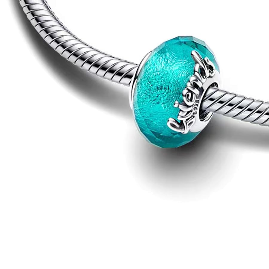 925 Sterling Silver, Sparkling Pavé, Blue Snowflake,Galaxy Blue Murano Charm Fit for Pandora Bracelets, Holiday Jewelry Gift for Women3