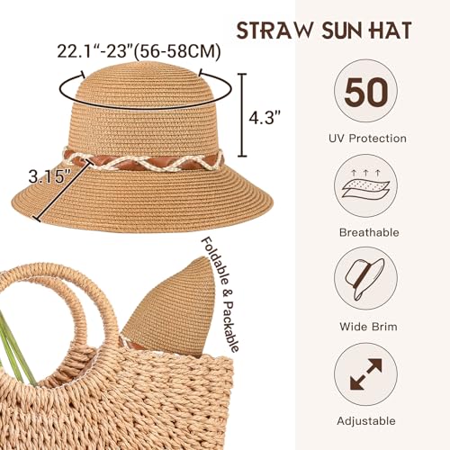 Image of Beach Hat for Women, Wide Brim Sun Straw Hats for Women, Sun Hat Womens UPF 50+ UV Protection, Floppy Foldable Summer Hats