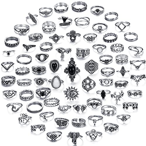If You 74 Pcs Vintage Silver Knuckle Rings Set, Stackable Joint Finger Rings For Women, Bohemian Midi Rings, Boho Butterfly Snake Crystal Stacking Rings Pack #TOP19