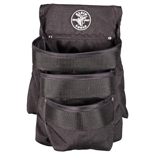 Klein Tools 5703 Tool Pouch, PowerLine Series Utility Pouch Fits Tool Belts up to 2.5-Inch, Strong Rivet Reinforced Stitching, 3-Pocket