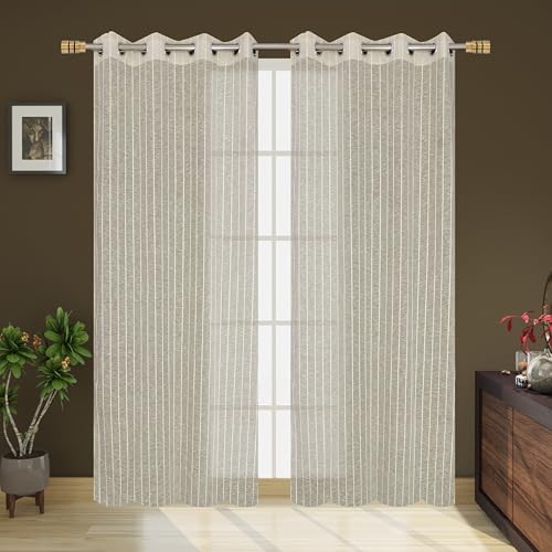 Image of Exporthub Sheer Linen Cotton Curtains for Window 6 Feet Set of 2, Green - Light Filtering Breathable Fabric Drapes for Living Room & Bedroom (EHSPR056 64)