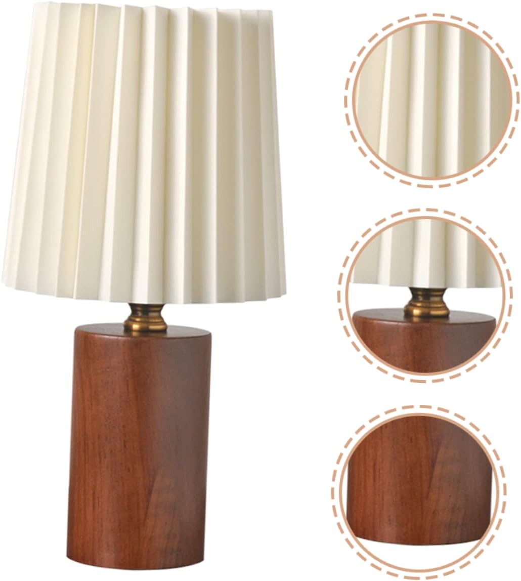 Pleated Wood Base Desk Lamp USB Rechargeable Nightstand Light for Bedrooms Compact Chic Design Eye Friendly Warm Glow for Home Hotel Use