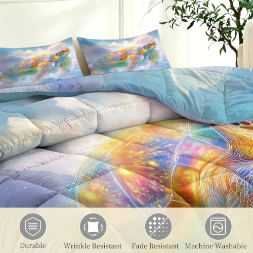 Edredón de 155 x 220 cm para todo el año con estampado de tortuga marina suave y lavable 8