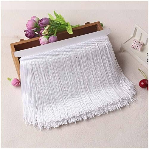 PAIKIUUPAIKIUU 6 Inch Fringe Trim for Sewing, 10 Yards Polyester Black Tassel Trim Fringe Chainette Trimmings Ribbon for Latin Dance Dress Clothes Crafts DIY Clothing Lamp and Pillow Decorations White