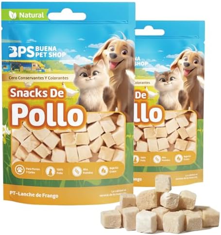 BPS Snacks Naturales para Perros y Gatos 100% Carne Pura, Liofilizado, Alto en Proteína, Bajo en Grasa, Sin Aditivos Bocaditos Saludables para Mascotas (2 Pcs, Pollo Snack) BPS-5229 * 2