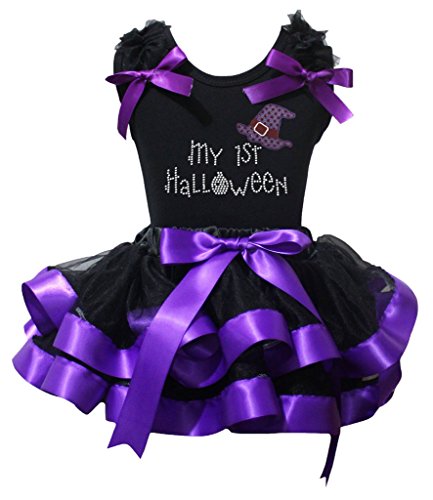Primer Halloween disfraz cómodo sin rozaduras con falda de pétalos y camiseta morada