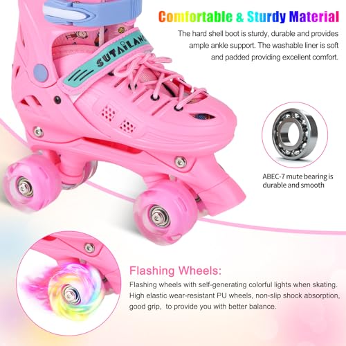 VEZLOPUS Roller Skates, Adjustable Pink Roller Skates with Light up Wheels for Girls, Teens, Women Beginner & Advance | with Protective Gears and Carry Bag — view 5