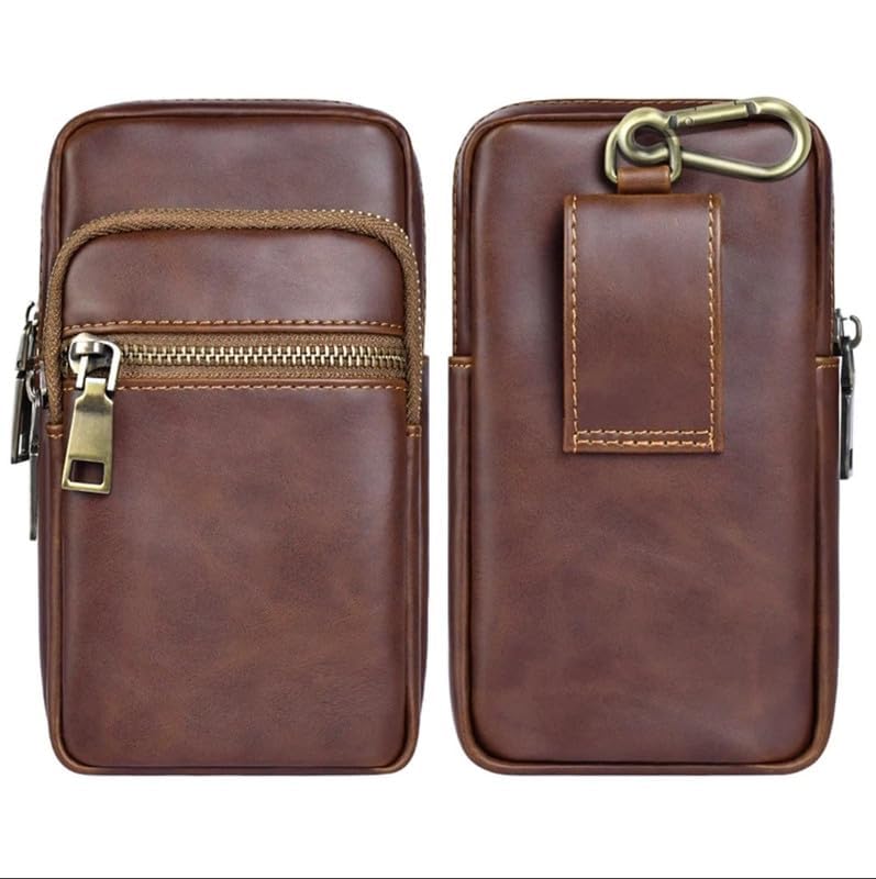 WHITBULL Universal PU Leather Mobile Pouch with Belt Loop and Clip | Multipurpose Zipper Wrist Pouch Phone Bag for Poco C31 / Poco X3 GT/Redmi 9 Activ/Xiaomi 11T Pro/Xiaomi 11T / Mix 4 - Brown