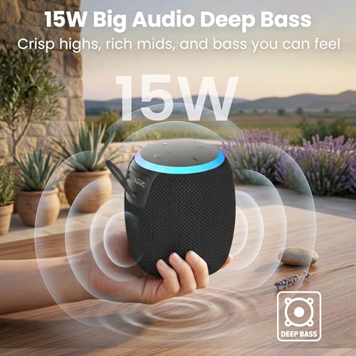 Image of GEARit Portable Bluetooth Speaker, 15W Small Wireless, IPX6, RGB Lights | 10-Hour Battery, USB-C Charging, Bluetooth 5.3, TWS Stereo - Beach, Shower, Travel & Office, Hands-Free Calls