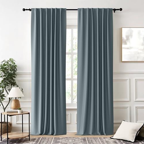 Image of THE LINEN COMPANY Premium Back Loop Curtains for Windows | Blackout Room Darkening Curtains | Thermal Insulated Drapes Set of 2 Panels for Modern Home Decor - Grey, 6.5 Feet