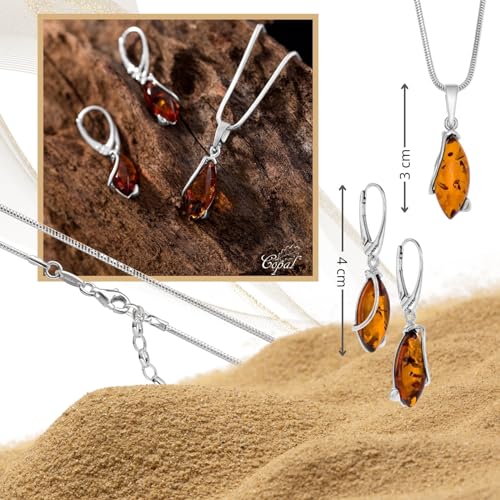 Conjunto de joyas Copal para mujer con colgante ajustable de ámbar y plata 3