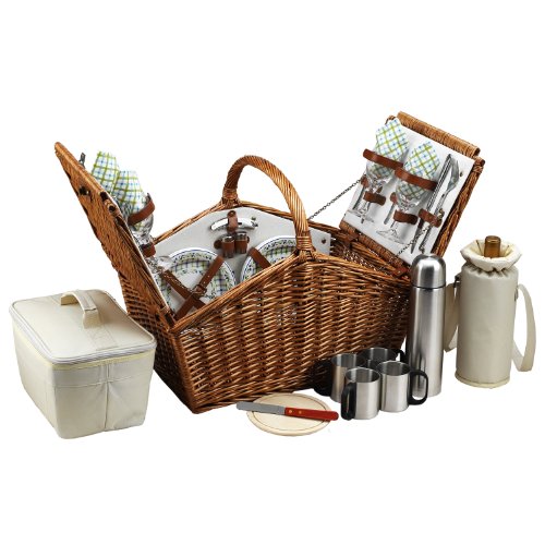 Picnic at Ascot Huntsman English-Style Willow Picnic Basket with Service for 4 and Coffee Set - Gazebo