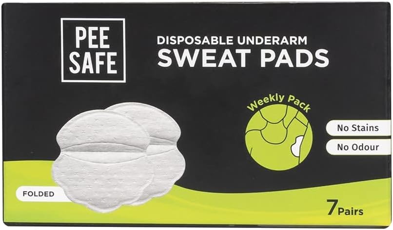 Pee Safe Sweat Pads For Underarms Women & Men (7 Pairs) 14 Pads | Folded | Prevents Stains | Absorbs Sweat & Unpleasant Odour | Breathable And Deodorizing | Self Adhesive Glue